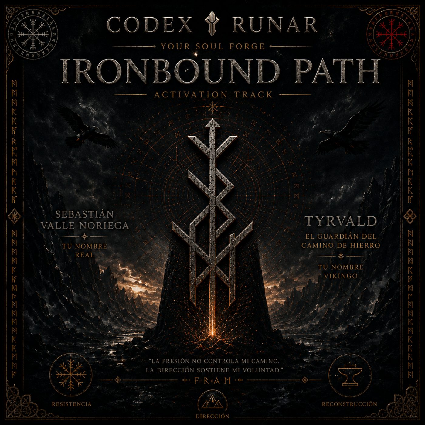 Ejemplo de bindrune y portada Ironbound Path — TYRVALD